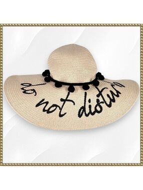 Coastalista Pom Pom Straw Woven Wide Brim Hat NWT